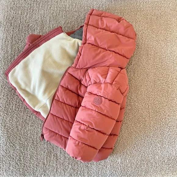Petit Bateau Baby Girl Hooded Puffer Jacket Sz 12months Rosewood